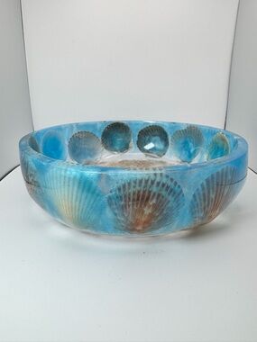 Handmade Blue Seashell Accent Bowl - Home Art Resin